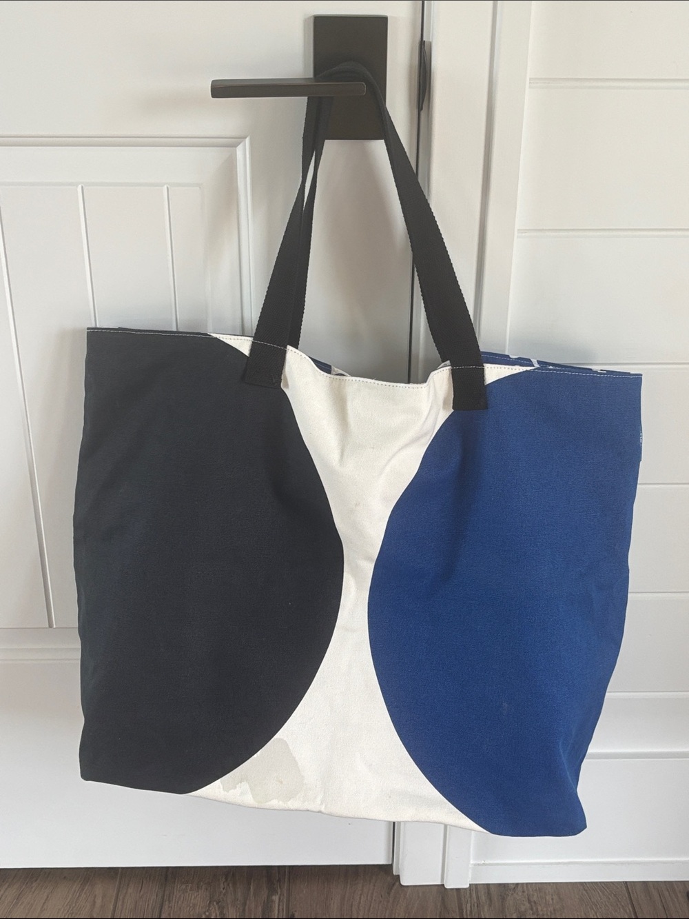 Marimekko Canvas Colorblock Tote Bag in Black, White & Blue